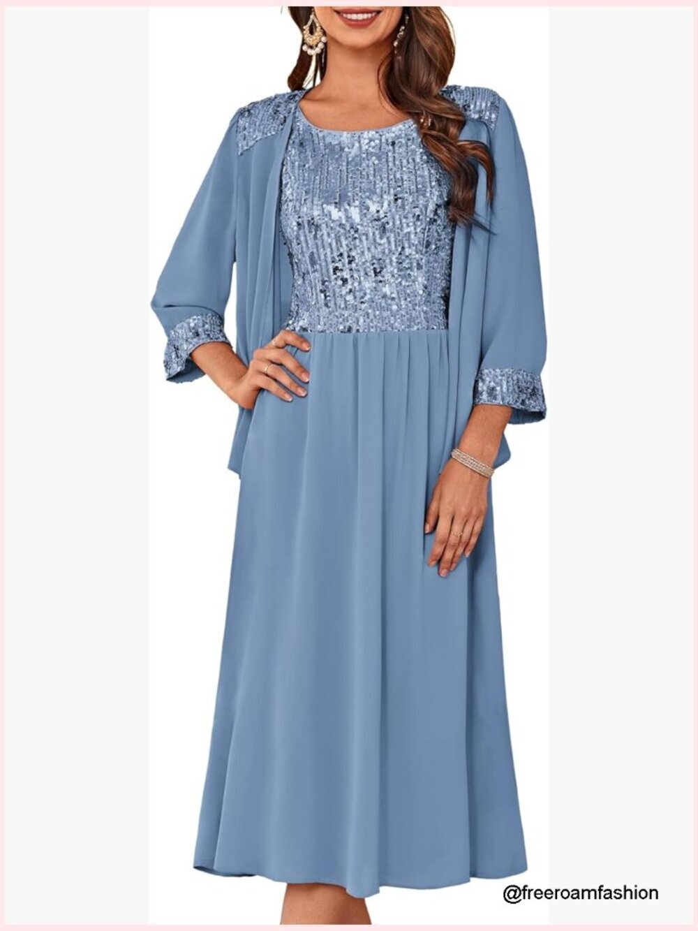 Two Piece Formal Sequin Dress with Jacket Tea Length